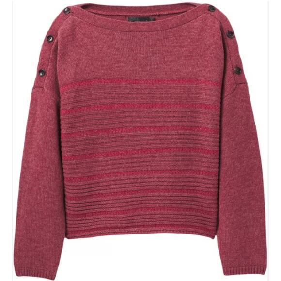 PRANA Phono Mauve Boxy Cropped Solid Striped Sweater Boat neck Wool MEDIUM - Picture 2 of 12